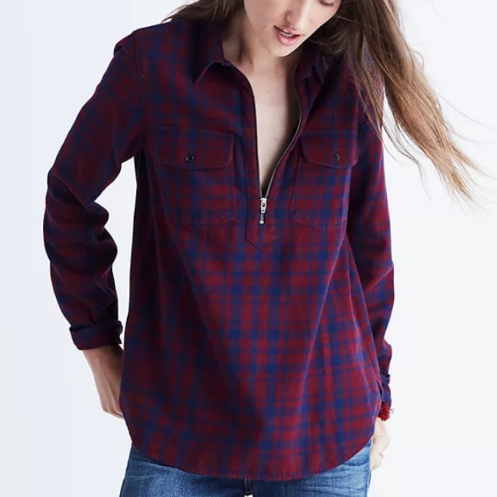 Madewell Flannel Zip-Front Popover Shirt McKinney Plaid